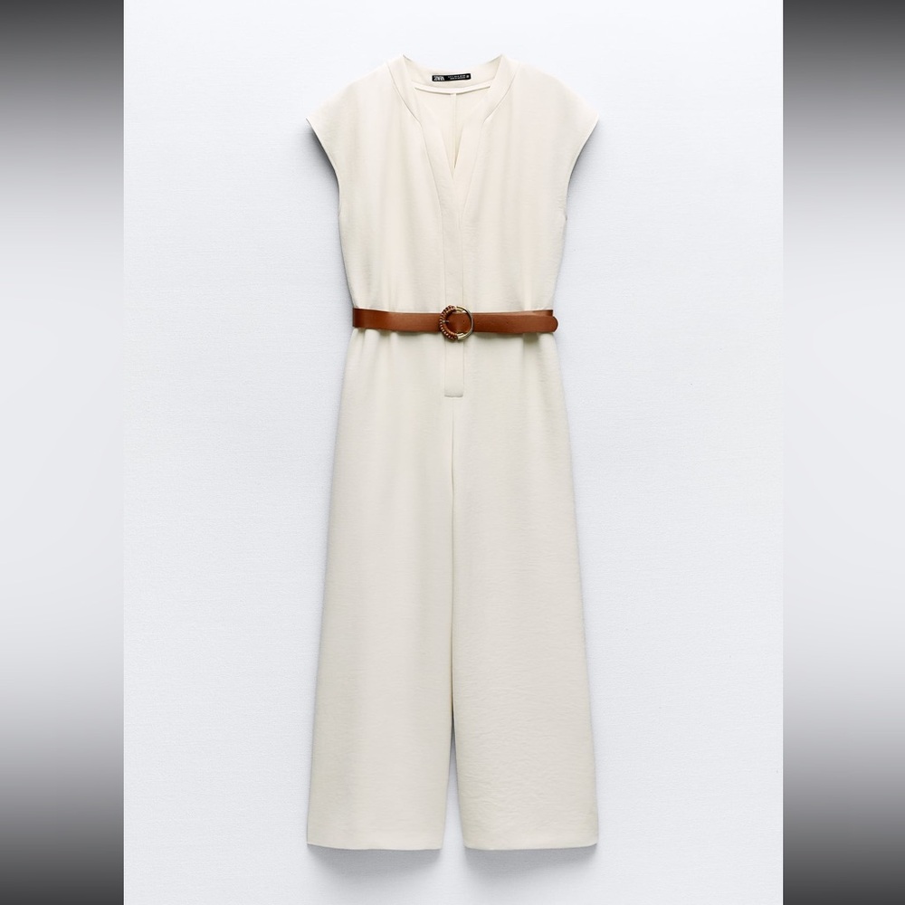 Zara Wide pant jumpsuit with belt.